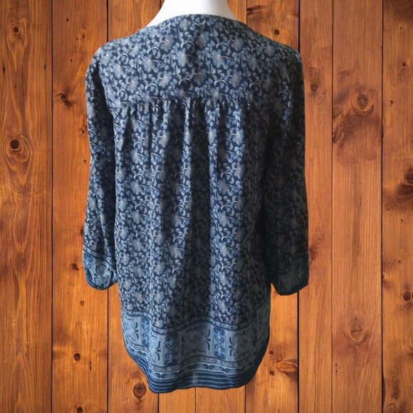 DALIA WOMEN'S SMALL 3/4 LENGTH SLEEVE FLORAL BLOUSE PULLOVER BOHO HIPPIE BLUE - Picture 5 of 5